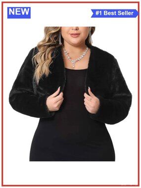 Plus Size Faux Fur Crop Bolero Open Front Long Sleeve Jacket